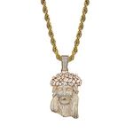 TOPGRILLZ Jesus Pendant Necklace Rope Gold Chain for Men Iced out 14K Gold Plated Simulated Diamond Chain Stainless Steel Chain 24 inch, Small,Large, Brass, Cubic Zirconia