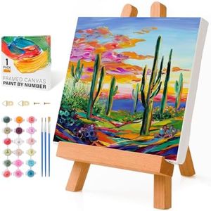 Okarina Cactus Paint by Numbers Kit for Adults Beginner with Frame, Fantasy Desert Landscape Number Painting on Canvas 10 x 10 Inch, Acrylic Paint by Numbers with Brushes Art Crafts(Without Easel)