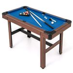 Goplus 48” Pool Table, Wooden Billiards Table w/ 2 Cue Sticks, 16 Balls, 2 Chalks, Triangle, Brush, Compact Pool Game Table for Kids Adults Family Game Room Bar Office (Upgrade Table 48’’, Blue)