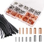 Pastall 970Pcs Wire Ferrules Kit Tinned Copper Crimp Connector Non Insulated Electrical Cable Pin Cord End Terminal Assortment Kit with 48Pcs Heat Shrink Tubing