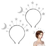 2pcs Star Moon Headband, Glitter Sliver Star Halo Headband Alloy Star Hair Hoop Shiny Goddess Star Headpiece Hair Accessory for Girl Women Birthday Party Ramadan Costume Wedding