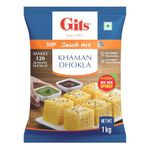 Gits Instant Khaman Dhokla Snack Mix, Makes 120 Khaman Dhoklas, Pure Veg, Indian Snack Mix, 1Kg