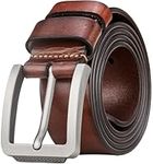 Tolumo Mens Belt Thick Full Grain Leather Belts 1.5" Wide Great for Casual Jeans Dress Work, Adjustable Classic Belt Trim to Fit 658 Brown 115cm