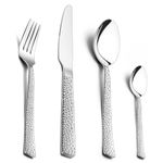 HaWare 16 Pieces Cutlery Set, Stainless Steel Hammered Flatware Cutlery Silverware for Home/Office/Party/Camping, Knife Fork Spoon Eating Utensils Set Service for 4, Mirror Polish & Dishwasher Safe