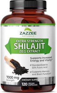 Zazzee 100% Pure Organic Himalayan Shilajit 20:1 Extract, 7000 mg Strength per Capsule, 50% Fulvic Acid, 120 Servings per Bottle, 20X Potency, Rich in Trace Minerals, Non-GMO, Vegan, Made in The USA