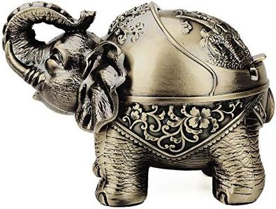 Vintage Decorative Windproof Ashtray with Lid for Cigarettes Metal Portable Cigar Ashtray Odor Eliminator Indoor Outdoor Hand Carved Stand Lucky Elephant Fancy Gift Ornament for Men Women (Bronze)