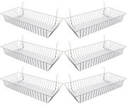 White Wire Basket for Pegboard, Slatwall or Gridwall (Set of 6), Merchandiser Baskets, Perfect for Commercial or Retailer, 24” L x 12” D x 4” H, Shallow Baskets