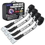 Bison Gear Premium Tie Down Straps - Car Roof Rack Straps for Surfboard Kayak or Cargo Lashing, 16ft 5m Long, 1in 25mm Wide, Heavy Duty Cam Straps with Buckle (4 Pack, Black)