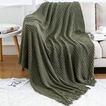 Blagic Knitted Throw Blanket for Couch Soft Farmhouse Boho Throw Blanket with Tassels Home Decorative Lightweight Throw Blankets,Olive Green Throws for Bed/Chair/Sofa, Wheat Textured, 50" W x 60" L…