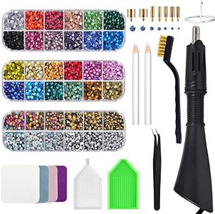 Bedazzler Kit con estrás, aplicador de manualidades de piedras preciosas fijas en caliente para pintura de diamantes, lápiz de cera, pinzas, bandeja, paño de cepillo de limpieza, 28 colores, cristales