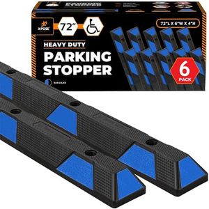 Xpose Safety 72" Heavy Duty Blue Rubber Parking Stopper (6 Pack) – Wheel Stops, Lot Bumpers & Parking Curb for Handicap Parking, Garage, Driveway or Ramp – Car Bumper Stops with Blue Reflective Strips