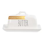 Luciano Housewares Farmhouse Modern Butter Dish, Versatile Ceramic Butter Container with Lid, Dishwasher-Safe, White, 7.75" L x 3" W x 4" H