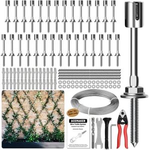 Acemaker Wire Trellis for Climbing Plants Outdoor, 30-Set Wall Wire Trellis Kit with 5/64"(2mm) x 150ft Stainless Steel Cable & Cutter, T316 Espalier System for Fence and Garden DIY Projects