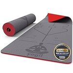 Yogii Yoga Mat - Non-Slip 6mm Thick TPE & Travel-friendly Yoga Mat - Perfect for Home & Gym Exercise Fitness & Pilates - With Laser Alignment Guides (Gray/Red) for Men & Women