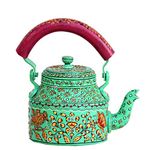 iHandikart Hand Painted Designer Aluminium Kettle for Tea/Coffee, Home Décor& Gift Purpose. Capacity 1 L, Size 8.5"x5.5"x8.5"(IHK5070)