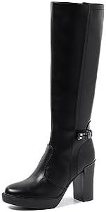 QUEEN HELENA Stivali Alti con Tacco Zip Laterale con Plateau Donna X29-143 (Nero, 39)
