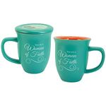 Abbey + CA Gift Woman of Faith Mug and Lid/Coaster Set, Christian Gifts for Women, 14-Ounces, Microwave and Dishwasher Safe