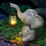 YIKEDAN Elephant Garden Outdoor Statues with Solar Lantern, Outdoor Decor Ornaments for Lawn Balcony Patio Yard, Birthday Gardening Gifts for Women, Mom