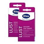 Ritex Lust Genoppt und Gerippt (Ribbed and Dotted), 2x8 (16) stimulating condoms with triple stimulation effect + 3X ID Glide Lube 3ml Lubricant