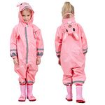 JinBei Girls Raincoat Hooded Puddle Suit Lightweight Pink Rabbit Poncho Kids Rainwear Muddy Suit Portable All in One Waterproof Rainsuit Breathable PVC Transparent Hat Brim Zipper 5-7 Years