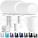 Kyraton Plastic Dinnerware Sets of 32 Pieces, Unbreakable and Reusable Light Weight Plates Mugs Bowls Dishes Easy to Carry and Clean Microwave Safe BPA Free Dishwasher Safe Service for 8