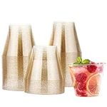 MATANA 60 Clear Hard Plastic Cups, Tumblers with Gold Glitter for Cocktails, Champagne, Wine & Desserts (270ml / 9oz) - Weddings, Birthdays, Christmas, Parties - Sturdy & Reusable