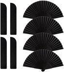 Proxima Direct 4 Pack Hand Fans Foldable Folding Fans Silk Fabric Fan with 4 Storage Bags Hand Held Chinese Fan Bamboo Fan for Women (Black)