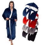 Ross Michaels Mens Robe Hooded Sherpa Big and Tall - Long Plush Spa Bath Robe with Hood and Pockets - Gifts Men, Navy, XX-Large-3X-Large