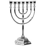 HOMSFOU Jewish Menorah 7 Branch Candle Sticks Jerusalem Temple Candle Holder 12 Tribes Menorah Candle Stand Art Silver