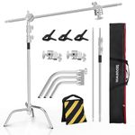 Photo Studio Stainless Steel Heavy Duty C Stand with Boom Arm - Max Height 11ft/331cm Photography Light Stand with 4ft/128cm Holding Arm, 2 Grip Head for Studio Monolight, Softbox, Reflector