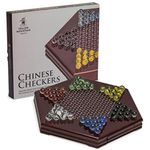 Yellow Mountain Imports Wooden Chinese Checkers Halma Board Game Set (30.5 Centimeters) with Storage Drawer and 60 Colored Glass Marbles (14mm) - Classic Strategy Game