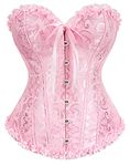 Alivila.Y Fashion Womens Vintage Floral Denim Overbust Corset Bustier Top, Pink Jacquard, Medium