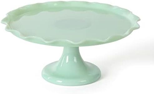 Martha Stewart Highbrook 11" Handmade Jadeite Glass Cake Stand - Ruffle Trim