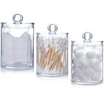 Arqumi Cotton Pad Holder, 3PCS Cotton Bud Holder with Lid Qtip Holder Apothecary Jar Dispenser Stackable Bathroom Container Makeup Organiser Storage for Cotton Ball, Swab, Pads, Floss