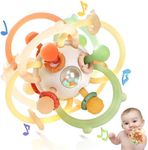 Orzbow Baby Sensory Teething Teether Toys, Infant Montessori Toys 3-6 Months, Silicone Baby Rattle Balls Toys, Baby Chew Toys for 3-6-12-18 Months Sucking Needs, Teethers Relief, BPA Free, Brown