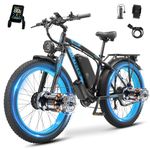 Dual Motor Electric Mountain Bike for Adults, 52V 32AH Up to 160KM Long Range E Bike, Dual Hydraulic Brakes, 26" Fat Tire 21-Speed Electric Bicycle for Off-Road, Commute, Cargo (Black and Blue)