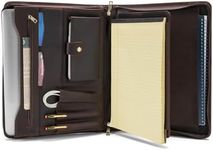 Geslun Leather Portfolio with Exterior Pocket, Genuine Leather Padfolio Zippered A4 Notepad (8.5” x 11”) Holder 13” Laptop Pocket Business File Folder Organizer, Dark Brown