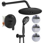 Black Shower System - 3 Functions 10 Inches Rain Shower Head Faucet- 6 Setting Headheld Shower Head Set- Valve Included