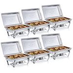 WILPREP Chafing Dish Food Warmer, 9L Rectangular Stainless Steel Buffet Set Warming Container with Lids Food Pans Bain Maries and Fuel Holders for Catering, Buffet and Party (6 Set x 9L)