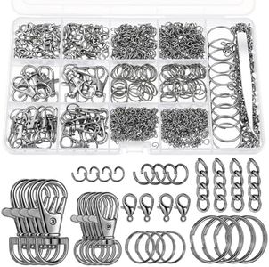 1130PCS Keychain Making Kit Jump Rings for Jewelry DIY Key Chain Supplies with Keyrings Bulk, Metal Lobster Claw Clasp, Swivel Snap Hook, Extender Chain for Crafts Accessories(Black)