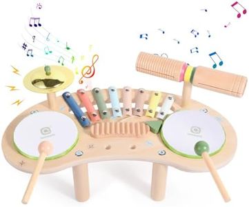 Asweets 7 in 1 Kids Drum Set for Toddlers Wooden Xylophone Musical Instruments Kit Play Set for Toddler Baby Drum Set Montessori Toys Sensory Toys Birthday Gifts for Girls Boys