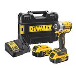 DeWalt XR Brushless Impact Wrench 18V 1/2" 406Nm with Retaining Ring with 2 Li-Ion 5Ah Batteries and TSTAK Case, Multicolor