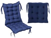 Kuber Industries Microfiber 18 * 36 Inch Back and Seat Chair Cushion & 18 * 18 Inch Square Cushion for Rocking Chair, Desk Chair, Dining Chairs, Lounge Chair with Ties- Set of 2 (Navy Blue)