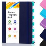 BLESWIN Address Book – Telephone and Address Book with Alphabetic Tabs for Safely Storing Contacts, Small-Sized (6.1″ x 4.7″) Hardback Cover – Dark Blue