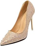 Gaorui Women's Pointy Toe Rhinestone Slim High Heel Shoe Stud Cuff Pump Stiletto Platform 7.5 B(M) US Gold