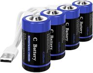 wowpower Rechargeable C Cell Batteries with USB-C Charging Cable, 1.5v Lithium LR14 C Size Battery 4100mWh for Flashlight 4 Pack