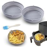 Silicone Air Fryer Liner (Grey) Pack of 2 with Oil Brush, Non-Stick, Heat Resistant, Foldable, Reusable Round airfryer Liners, 7.8 Inches for Airfryer, Oven, Microwave