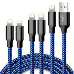 CUGUNU iPhone Charger, 5 Pack 3/3/6/6/10FT Apple MFi Certified USB Lightning Cable Nylon Braided Fast Charging Cord Compatible for iPhone 14/13/12/11/X/Max/8/7/6/5/SE/Plus/iPad - Black Blue