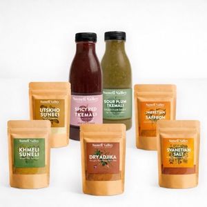 Suneli Valley Georgian Variety Pack | 7 Item Sampler Bundle | 2 Tkemali Georgian Plum Sauces (Red + Green) | 5 Georgian Spice Blends