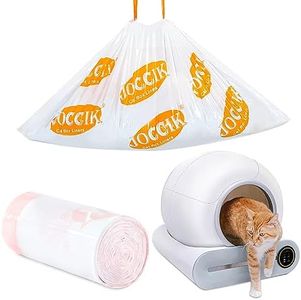 Drawstring Litter Liner Bags Compatible with Automatic Cat Litter Boxes 50 Count Tear Resistant Waste Drawer Liners